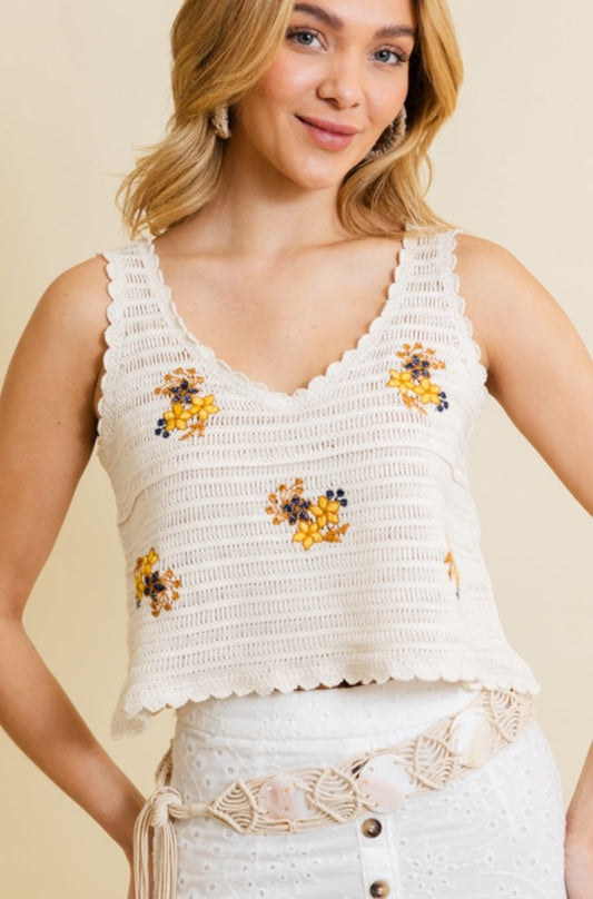 Serene Blooms Crochet Style Top