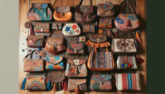 An array of stylish bohemian bags, characteristically created by a person named PiPPY. The bags come in various shapes, sizes, and colourful patterns often associated with the bohemian aesthetic, such