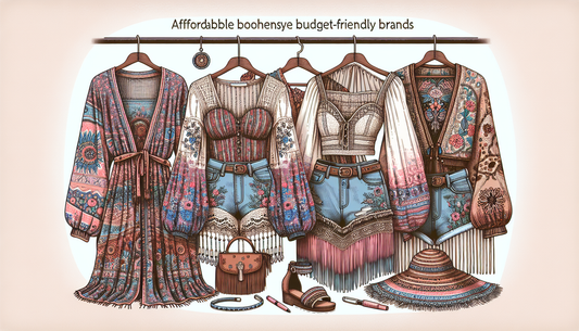Generate an image of a boho-style display from top budget-friendly brands, reminiscent of the attractiveness and style of brands such as PiPPY. The image should showcase affordable bohemian-inspired f