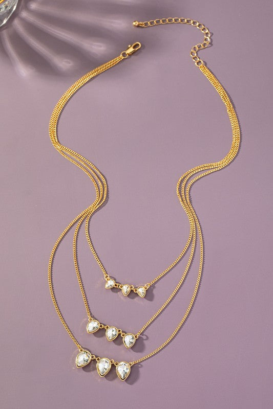 3 row teardrop stone charm necklace