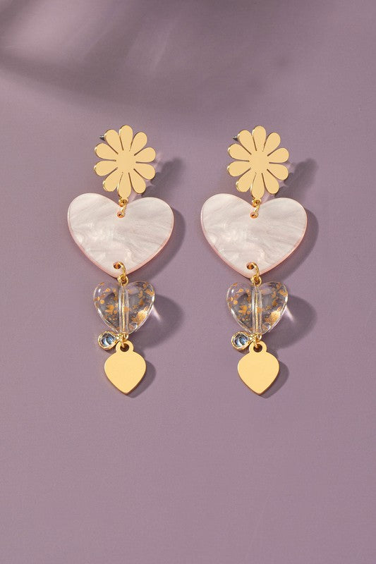 Heart + Flower Drop Earrings