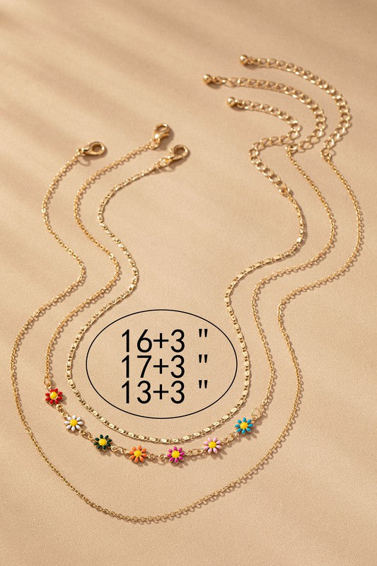 3 set delicate chain and daisy flower necklaces