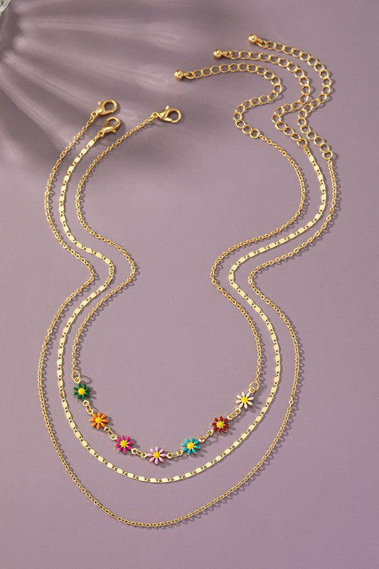 3 set delicate chain and daisy flower necklaces