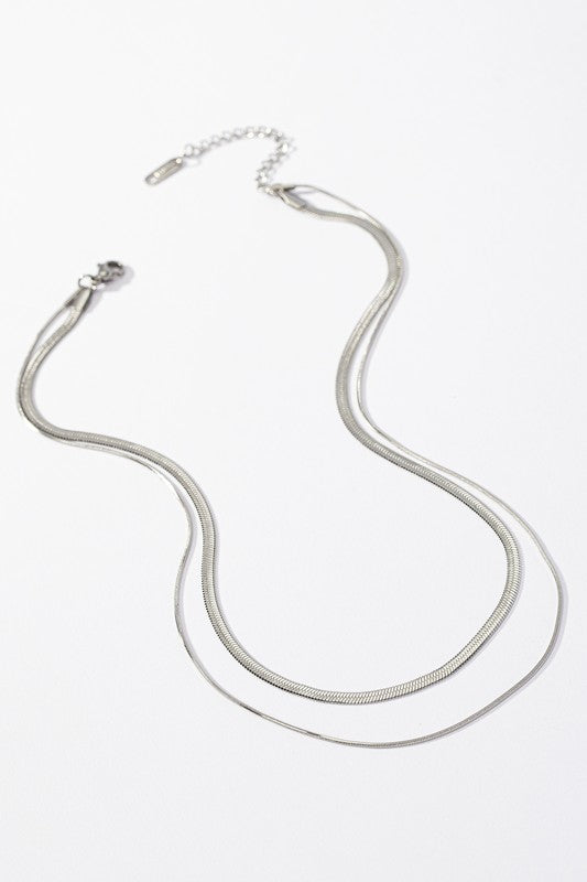 two layer mixed size herringbone chain necklace