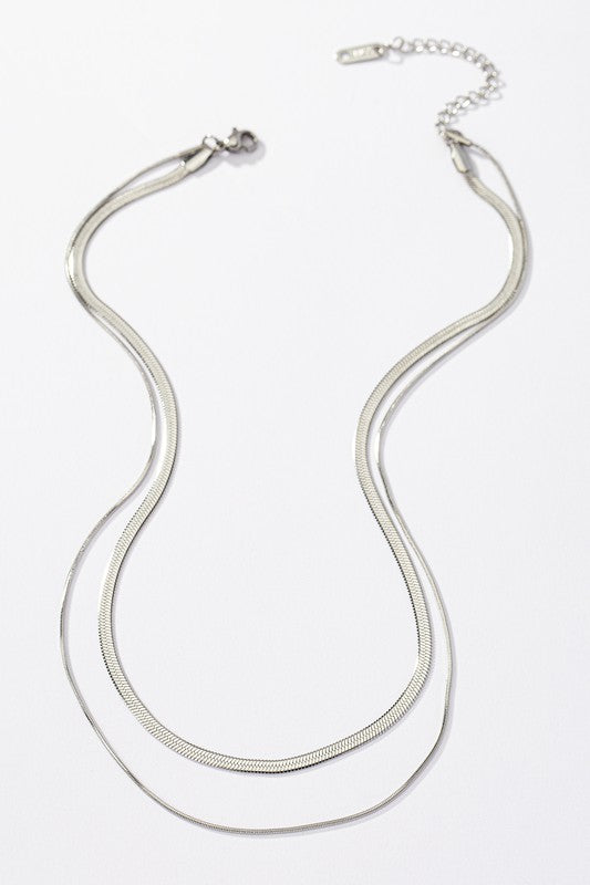 two layer mixed size herringbone chain necklace