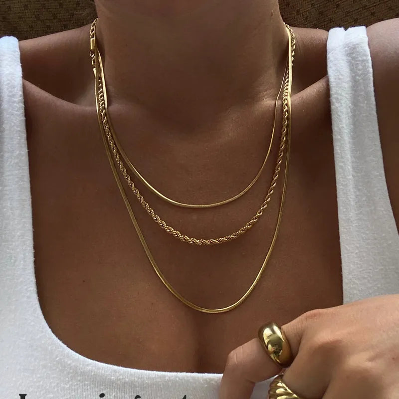Gold Layered Simple Chain Necklace