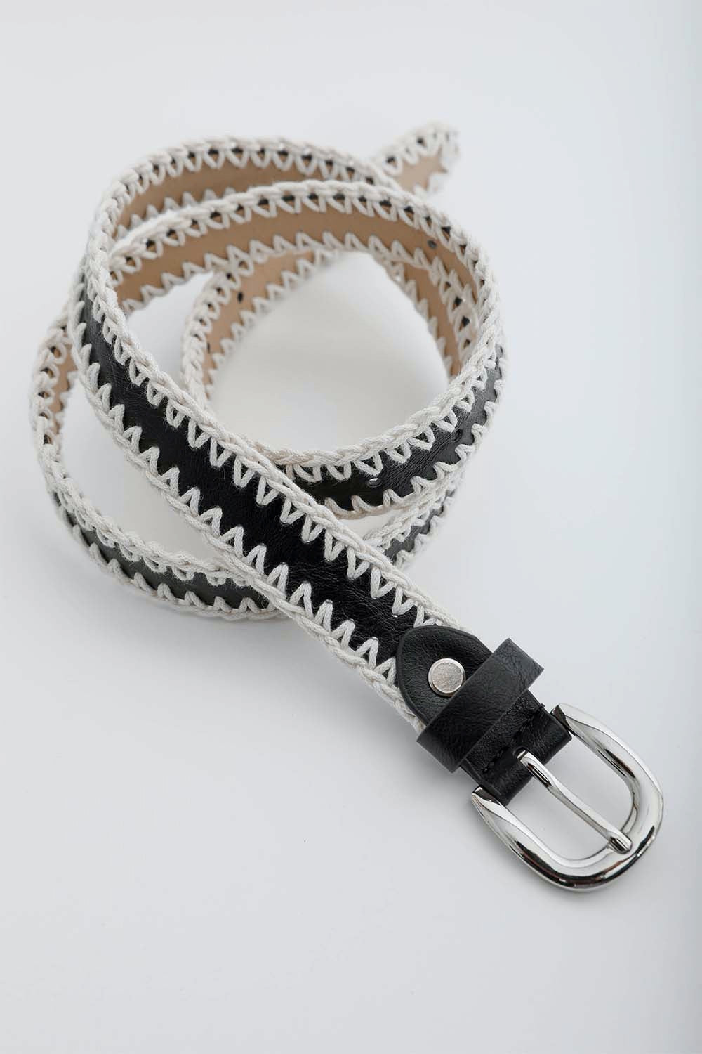 Crochet Vegan Leather Belt Belts Black
