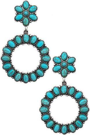 Cheyenne Concho Floral Dangle Earring - Turquoise - Liv Rocks Energy Healing Crystals Shop, Gems + Wholesale Sage