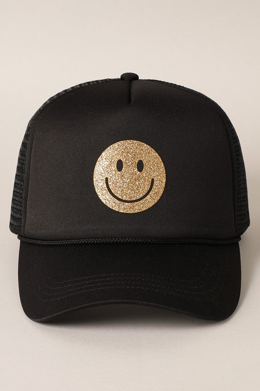 Gold Happy Face Trucker Hat